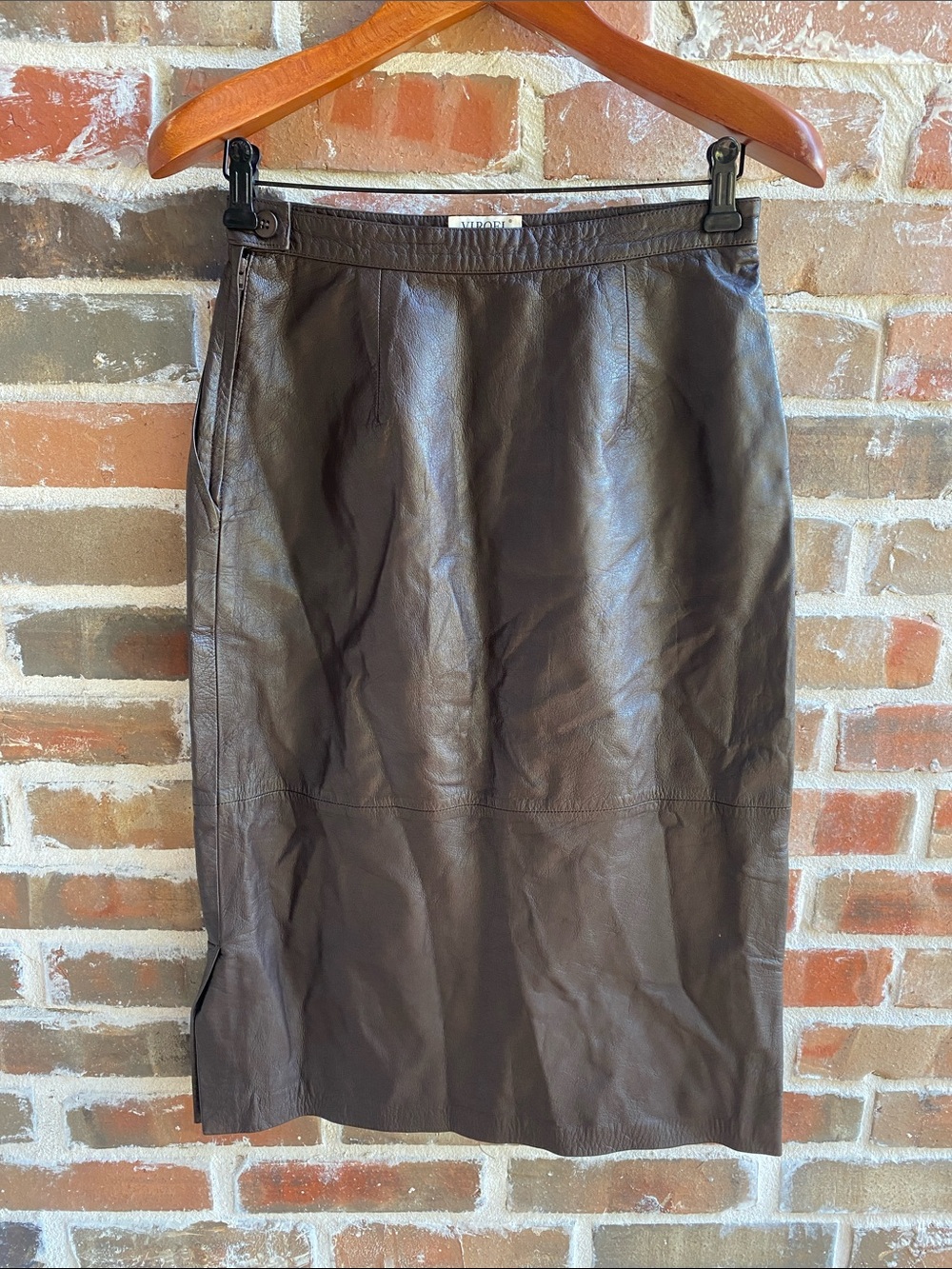 Vintage VIROEL  of Rome, Italy Brown Leather Pencil Skirt